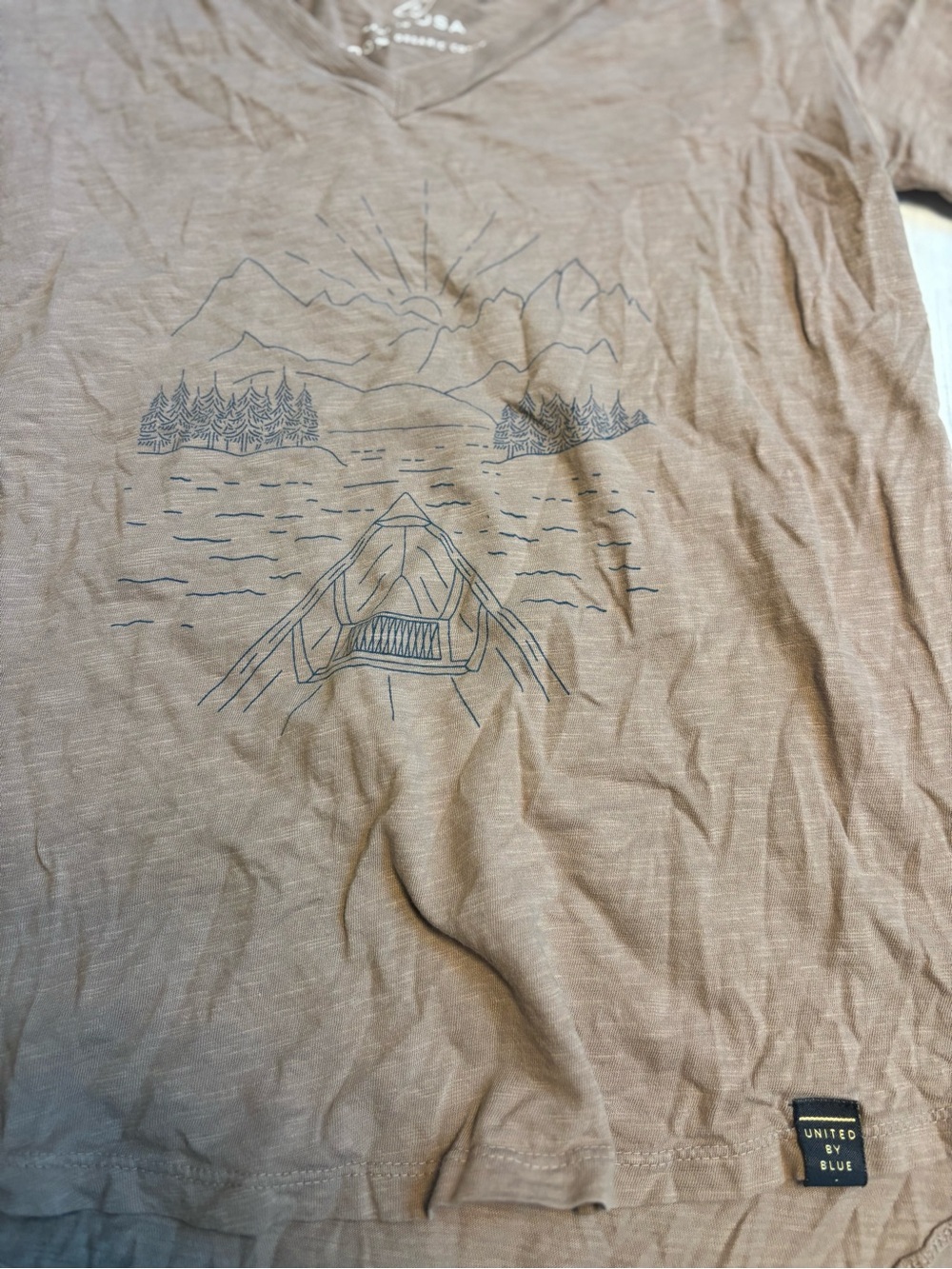 United By Blue Women’s Brown V-Neck Canoe Graphic Tee - Picture 2 of 4